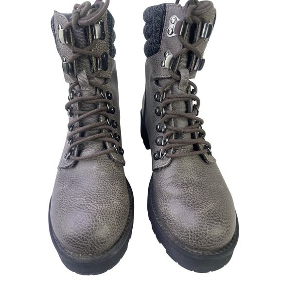 MIA Women's Lindsey Gray Knit Cuffed Ankle Boot Chunky Hiking Combat Size 6.5 - Picture 4 of 12